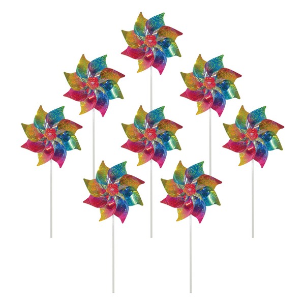 In the Breeze 2868 Sparkling Mylar Pinwheel Decorative Spinner-8 Piece Bag, Rainbow Whirl/8 PC