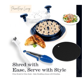 Chicken Shredder Tool Twist | 10" Large Capacity for Chicken Breast, Pulled Pork & Beef | Includes Tongs, Anti-Slip Mat & Cleaning Brush | Ergonomic Handle, Dishwasher-Safe |USA Quality | Blue