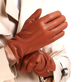 MGGMOKAY Mens Nappa Lambskin Leather Gloves(100% Cashmere Lining),Cognac,Small