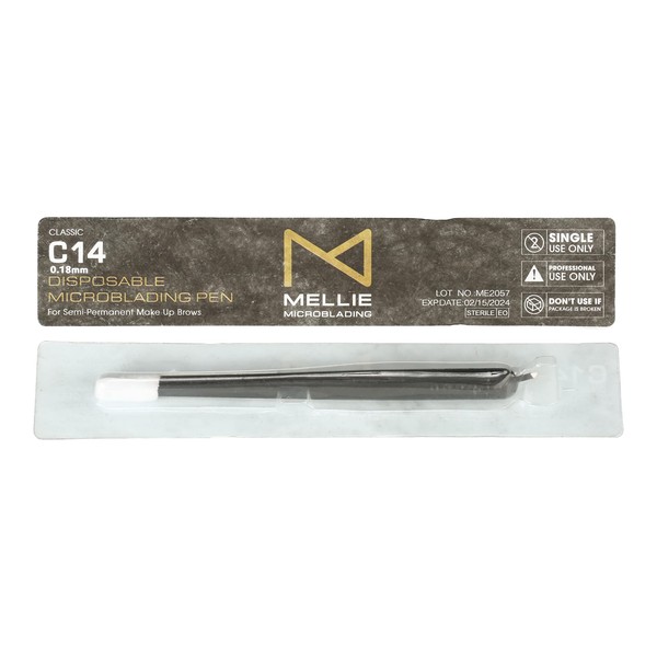 Mellie Microblading Eccentric Disposable Microblading Pen C14 Blade .18mm with Pigment Sponge PACK OF 10 Permanent Make Up Supplies