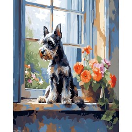 WUIVCTR Dog Lovers Paint-by-Number Paradise, Loyal and Friendly Schnauzer Dog, Unleash Your Inner Artist with Doggy Design, 40x50cm, No Frame