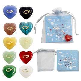 Pack of 30 Party Bags Communion Favours, 10 x Lucky Charm Heart with Fish, Lucky Stones for Children Adults, Lucky Stones as Party Bags, Children's Birthday / Guest Gift Christening / Guest Gifts