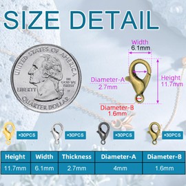 CooBigo 120pcs 12mm Lobster Clasps, Tiny Metal Alloy Lobster Claw Clasps for Necklace Bracelets Clip, Keychain Ring, Jewelry Making Accessories (Assorted)