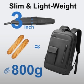 Mens Backpack Slim Business Backpack with USB Charging Port Lightweight Computer Backpacks for 17.3 Inch Laptop Bag Water-Resistant Anti-Theft Daypack for Daily Office Work College Travel-Black