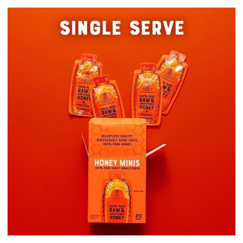 Nate's Honey Minis - Single-Serve 100% Pure, Raw & Unfiltered