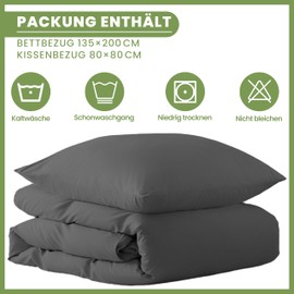 Julido Bedding Luxury Microfibre Bed Linen 135 x 200 cm - Zip - Includes 1 Pillowcase 80 x 80 cm - Soft, Breathable & Affordable (Grey)