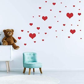 Set of 40 Heart Wall Stickers with Heart Design Red