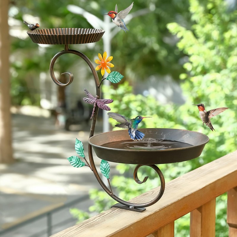 Deck Bird Bath and Feeder, Detachable Metal Bird Baths for