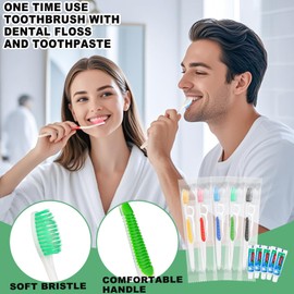 HAIFOTRVA Disposable Toothbrushes with Toothpaste and Floss,30 Pcs 3 in 1 Individually Wrapped Single Use Travel Toothbrushes and Dental Floss Kit Bulk for Homeless,Guests,Dentist,Hotel(5 Colors)