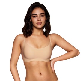 Scoop Neck Padded Bra – Comfortable Build-in Silicone Underwire Seamless Bra - Full Coverage Bra's with Hook & Eye Closure Nude