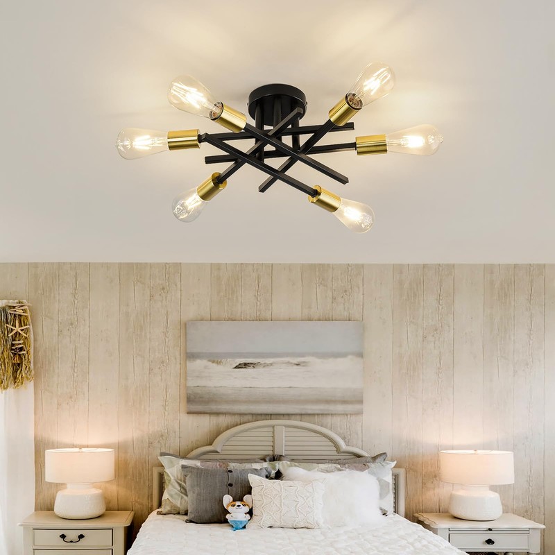 6-Lights Sputnik Semi Flush Mount Ceiling Light Fixture Modern Metal