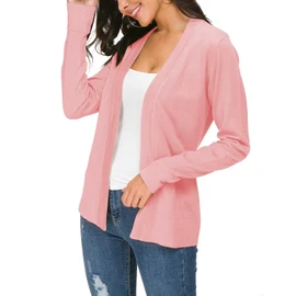 Urban CoCo Women's Long Sleeve Open Front Knit Cardigan Sweater (Pink, XL)