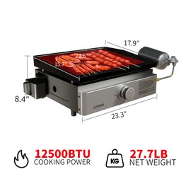 LERIKA 18" Premium Enamel Propane Grills for Outdoor Kitchen Barbecue Grill, Non Stick Enamel/Durable Stainless Steel/12500BTU Flat Top Grill For BBQ