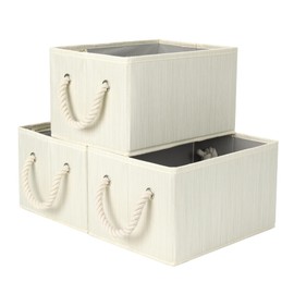 StorageWorks Fabric Storage Bins for Shelves, Storage Baskets for Closet Organization, Organizer Bins for Clothes Storage, Beige, White & Ivory, 3-Pack, Small