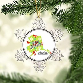 Alsk Stte Snowflake Ornament - Xmas Merry Christmas Ornament - Alsk Stte State Metal Ornaments Keepsake Souvenir for Christmas New Year Holiday Xmas Tree Decor