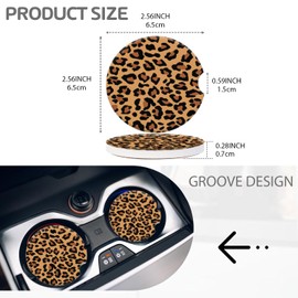 Cup Holder for Car,Leopard Pattern Ceramic Coasters Non-Slip Cup Holder Insert with Fingertip Grip, Auto Interior Accessories for Women & Men,Pack of 2, 2.56In