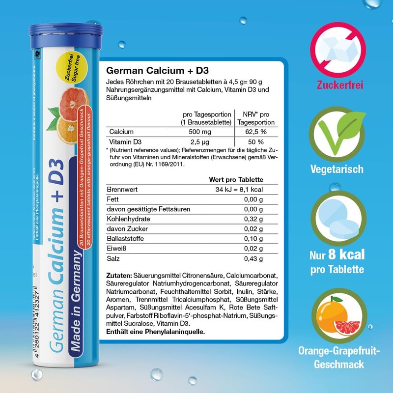 German Calcium + Vitamin D3 Effervescent Tablets Pack of 140