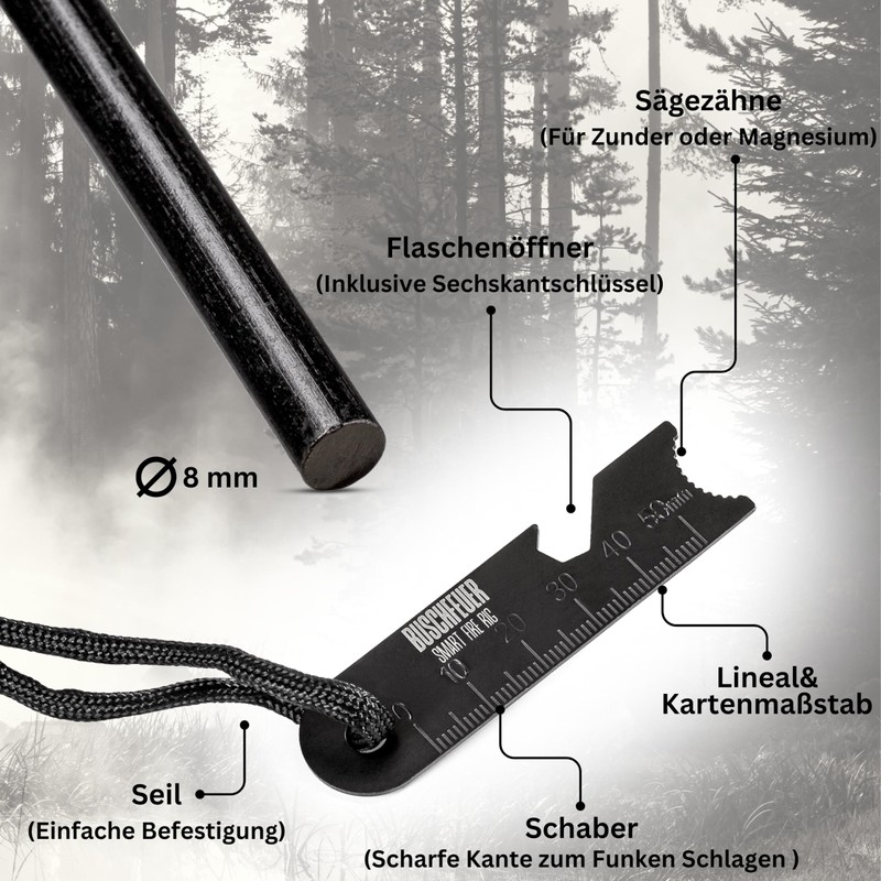 BUSCHFEUER Fire Steel Outdoor Bushcraft - Flint Fire Starter for