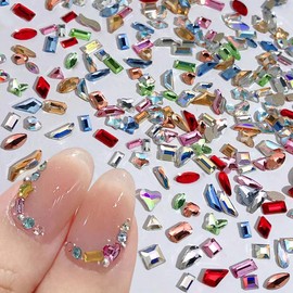 100Pcs Colorful Nail Rhinestones Multi Shape Nail Gems and Charms for Nails Design Flatback Rhinestones for Face Rhinestone Nail Crystals Nail Diamonds 3D Nail Charms Nail Jewels for Nail Art Supplies
