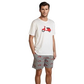 alber's Mens Summer Pyjamas 2 Piece Set Short Sleeve Top and Matching Shorts Elastic Cotton, Pattern 1, M