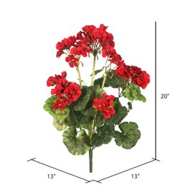 Vickerman Artificial 20" Red Geranium Bush, 4 per Pack. This Geranium Bush is Made from a Mix of Polyester and PVC, it Features Realistic Blossoms and Rich Green Foliage. Recommended for Indoor Use.