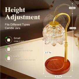 Dreamholder Electric Candle Warmer Lamp with Timer & Dimmer, Adjustable Height Wax Melt Warmer for Jar Candles, Wood Base Candle Melter, Floral Home Decor Gifts for Women, Walnut Gold