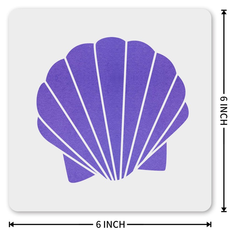 MAGJUCHE Sea Shell Stencil 6 Inches, Reusable Mermaid Seashell Stencil