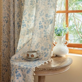 AMZTOP Beige with Brown Bird Botanical Curtains 84 Inch Length 2 Panels Set Semi Sheer Boho Floral Rustic Country Rod Pocket Farmhouse Bedroom Living Room Window Curtain Panels