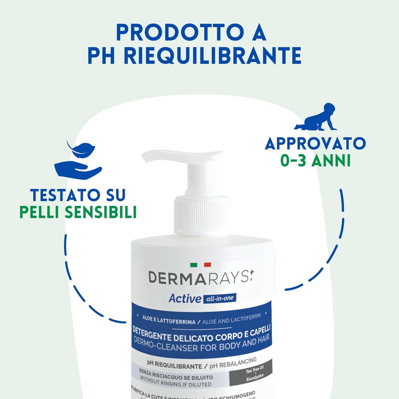 Detergente delicato per corpo e capelli - Dermarays Active -