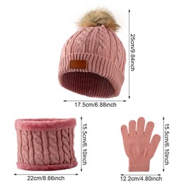 MUNSKT 3Pcs Kids Winter Warm Beanie Hat Scarf Gloves Set for 1-5 Years Old Boys Girls. Winter Accessories Sets for Children Outdoor Sports, Knit Thick Warm Fleece Lined Thermal Sets (Pink 1)