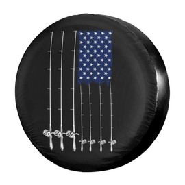 Foruidea Fishing American Flag Spare Tire Cover Dust-Proof Wheel Tire Cover Fit Trailer, RV, SUV and Many Vehicle 14 Inch