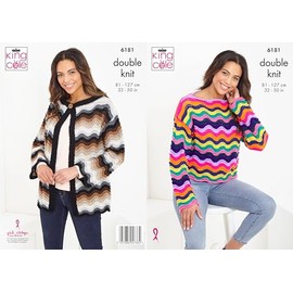 King Cole 6181 Knitting Pattern Womens Wave Sweater and Cardigan in King Cole Pricewise DK