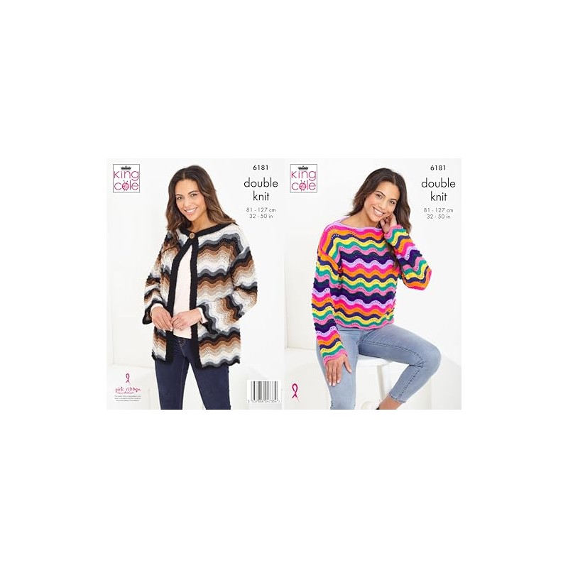 King Cole 6181 Knitting Pattern Womens Wave Sweater and Cardigan