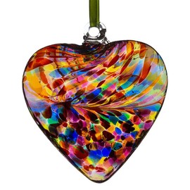 Hanging Mouth Blown Glass Heart Multi Coloured
