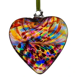 Hanging Mouth Blown Glass Heart Multi Coloured
