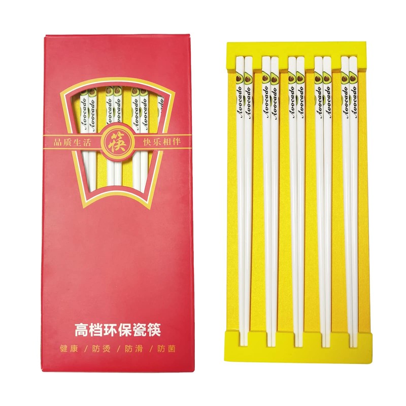 10 Pairs Ceramic Chopsticks With Avocado Pattern, 9.72 inch High-grade