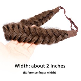 DIGUAN Messy Wide 2 Strands Synthetic Hair Braided Headband Classic Chunky Plaited Braids Elastic Stretch Hairpiece Women Girl Beauty accessory, 62g/2.1 oz (Chestnut)