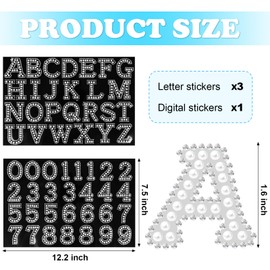 107pcs Pearl Rhinestone Self Adhesive Letter Stickers 3 Sheets A-Z Glitter Pearl Alphabet Stickers and 1 Sheet 0-9 Number Sticker 3D Bling Letter Sticker for DIY Crafts (White+White)