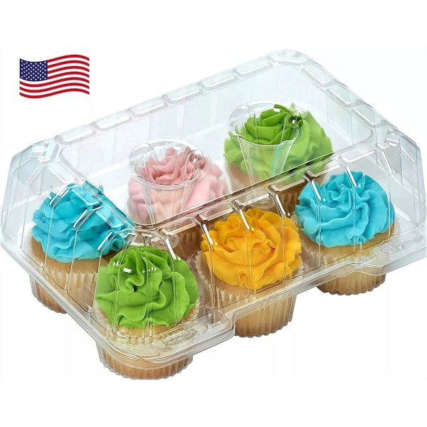 Cupcake Boxes 6 Count [ Made In Usa ]- Clear