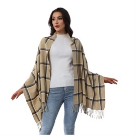 HUSG20 Plaid Scarf - Dressy & Casual Winter Scarf for Women Winter Accessories, Fall & Spring Fashion (Square Lattice, Khaki)
