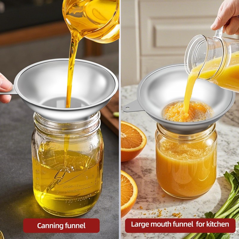Serinar Stainless Steel Metal Canning Funnel with Removable Strainer, for