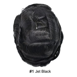 Durable Hair System for Men French Lace Front Mens Toupee Hairpieces Natural Hairline Fine Mono Hair Toupee for Men 8"x10" 120% Light to Medium Density #1 Jet Black