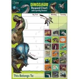 Paper Projects 01.70.30.027 Natural History Museum Dinosaurs Reward Includes 56 Sparkly Stickers | Colourful Chart is Wipe-Clean, 29.7cm x 42cm