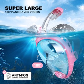Odoland Snorkeling Packages for Adults & Youth, Full Face Snorkel Mask with Camera Mount, Adjustable Swim Fins, Mesh Bag, Anti-Fog Anti-Leak Scuba Diving Gear for Men & Women,Pink/Clear S