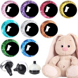 UPINS 180 Pieces 28 mm 3D Glitter Plastic Safety Eyes with Washers for Amigurumi Stuffed Animal Moon Eyes Plastic Craft Doll Crochet Eyes for DIY of Puppet, Bear, Toy Making Supplies (9 Colors)