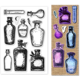 PH PandaHall Silicone Stamps - Vintage Bottle Shaped, Transparent, 4.3x6.3Inch for Crafting, Card Making & Scrapbooking