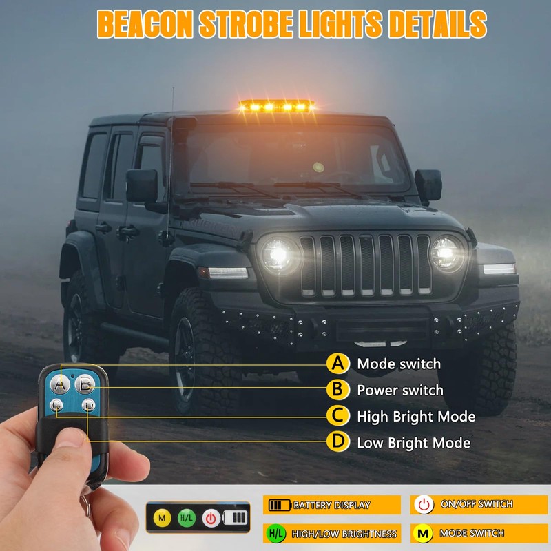 Rechargeable Emergency Roof Top Strobe Light Wireless Battery, 17 Flashing