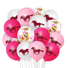 Horse Theme Balloons, Pack of 40 12 Inch Latex Balloons, Western Cowgirl Party Decoration, Balloons Pink Confetti, for Children's Party, Birthday Theme Party Decoration