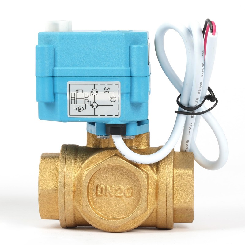 U.S. Solid Brass 3-way motorised ball valve, heavy duty, T-type