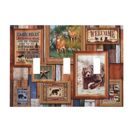 Rustic Lodge Bear Deer 3 Gang Light Switch Cover Triple Toggle Wall Plate Decorative Switchplate Electrical Farmhouse Faceplate for Kitchen Bathroom Living Room Home Decor
